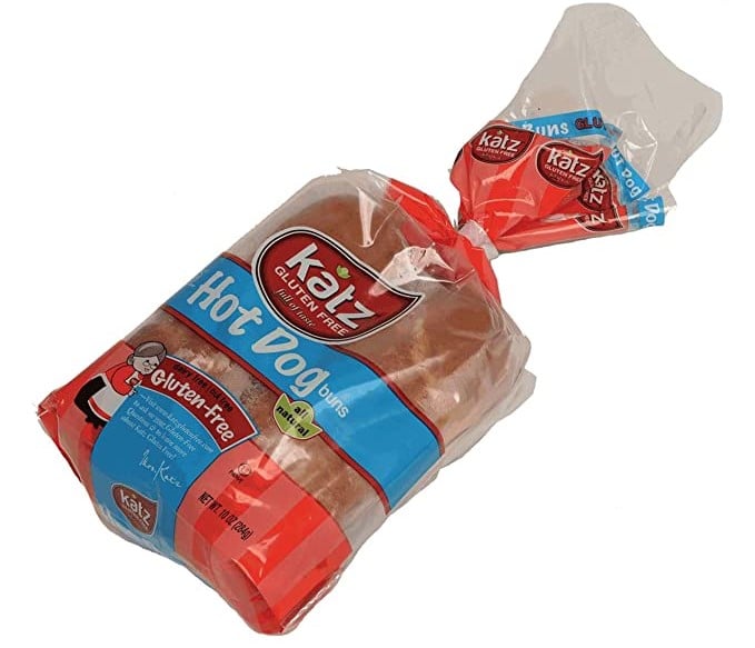 A bag of Katz gluten-free hot dog buns