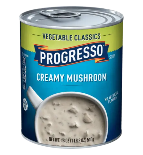 Progresso Creamy Mushroom soup product package. 