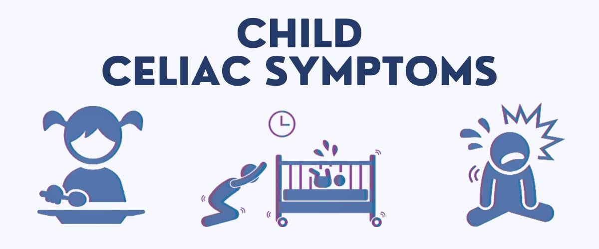 Graphic depicting three different celiac disease symptoms in children.