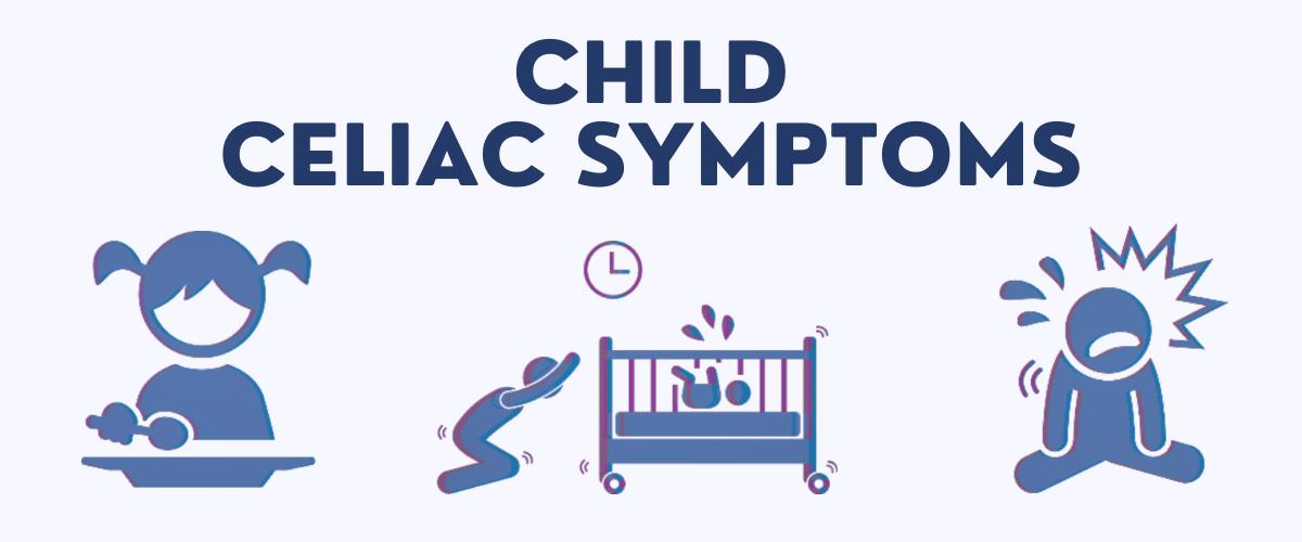 Graphic depicting three different celiac disease symptoms in children.