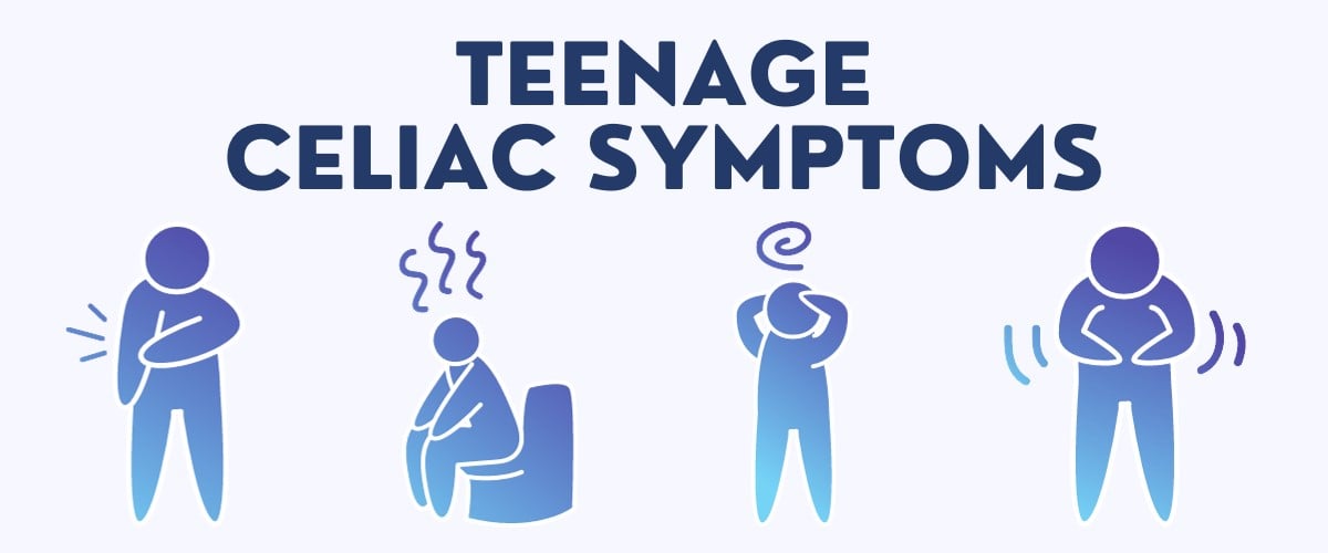 Graphic depicting four symptoms of celiac disease in teenagers.
