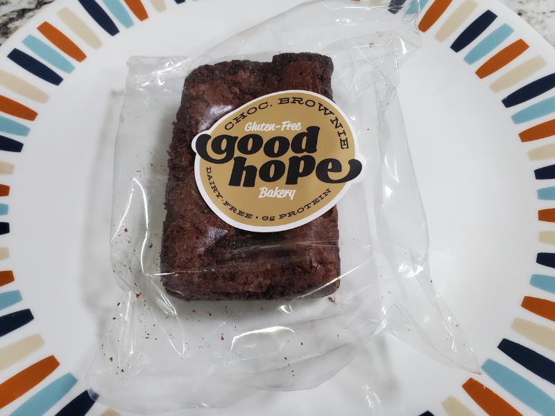 Good Hope Bakery Gluten-Free, Dairy-Free Brownie in its packaging.