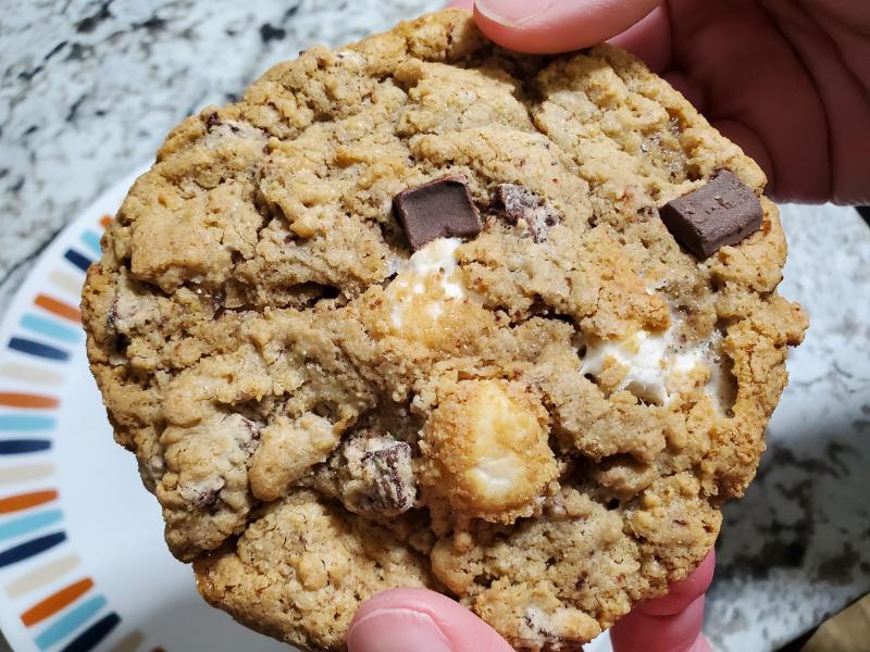 A close-up of Good Hope Bakery Gluten-Free S'Mores Cookie with lots of add-ins.