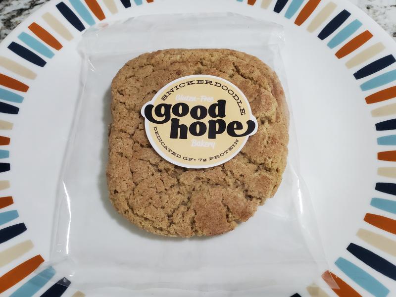 Good Hope Bakery Gluten-Free Snickerdoodle Cookie in its packaging.